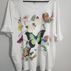 Women's White Butterfly Print Top